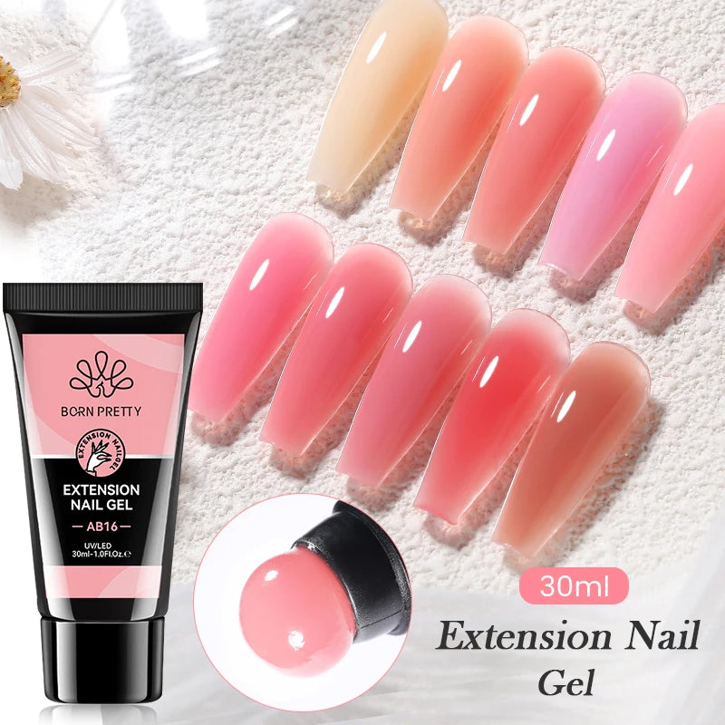 BORN PRETTY 30ml Acrylic Gel For Nail Extension Nude Clear White Color Quick Building Prolong Manicure Nail Art Hard Gel Varnish