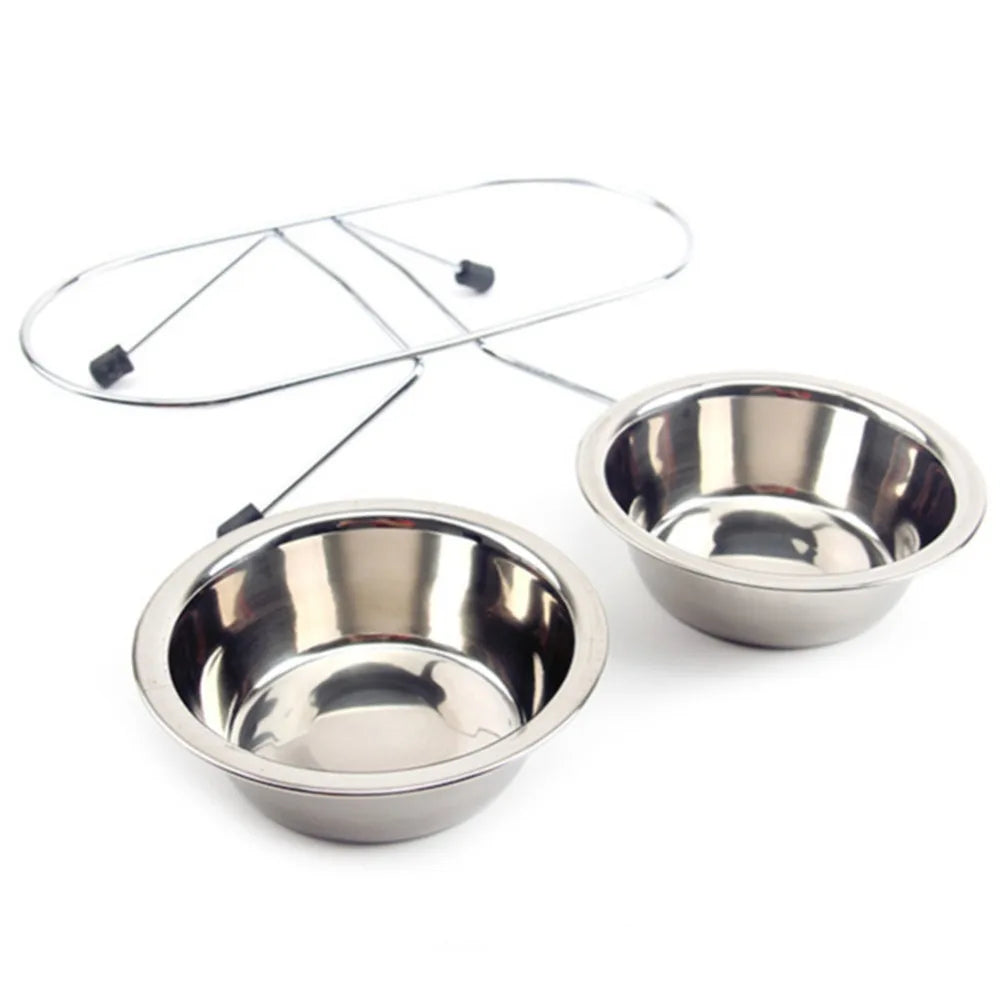 Dog Bowl Stainless Steel Pet Dogs Cat Double Bowls Durable Iron Stand Food Water Dishes Anti Slip Puppy Feeder Pet Supplies