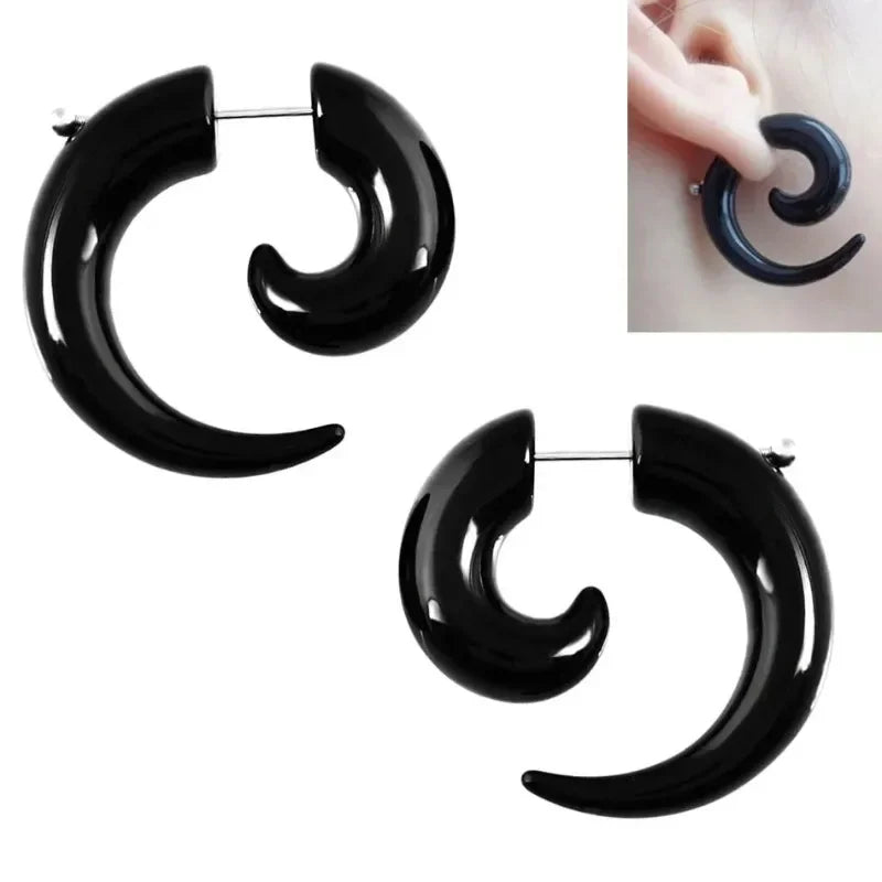 Personality Punk Black Spiral Horn Acrylic Earrings for Men Women Trendy Hip Hop Rock Piercing Stud Ear Rings Jewelry Accessory