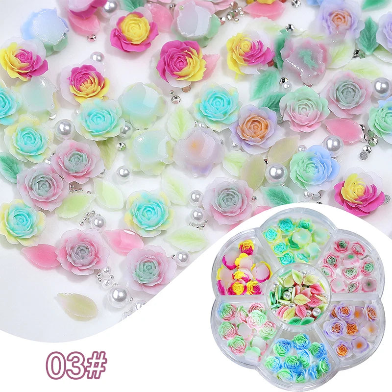 100pcs 3D Resin Pink Purple Nail Charm Flowers Heart Bear Mixed Nail Art Decoration Kawaii Pink Ribbon Bowknot DIY Nail Parts