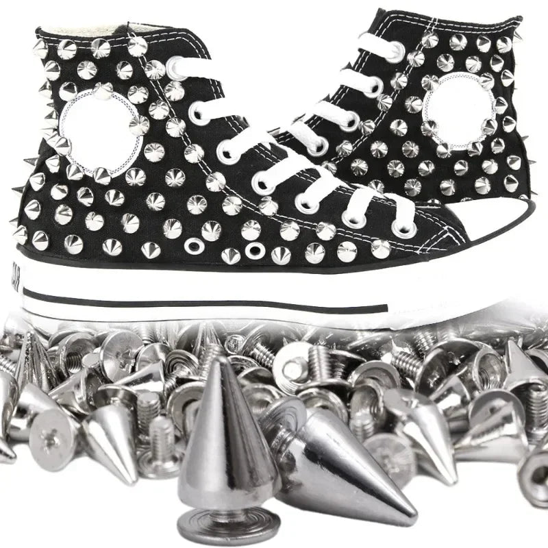 10-100Pcs Round Cone Spikes Metal Tree Spike Screwback Studs DIY Handcraft Cool Punk Garment Rivets Decoration for Clothes Shoes