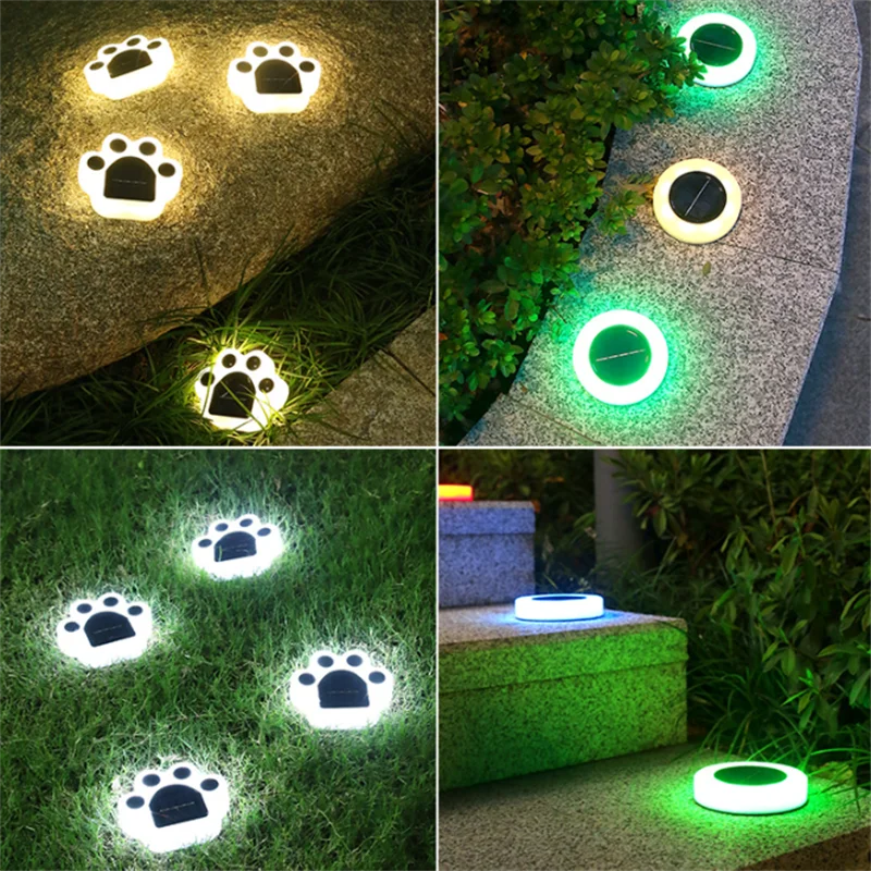 LED Solar Garden Light Outdoor Waterproof Garden Decoration Dog Cat Animal Paw Print Lights Path Lawn Lamp String Paths Light