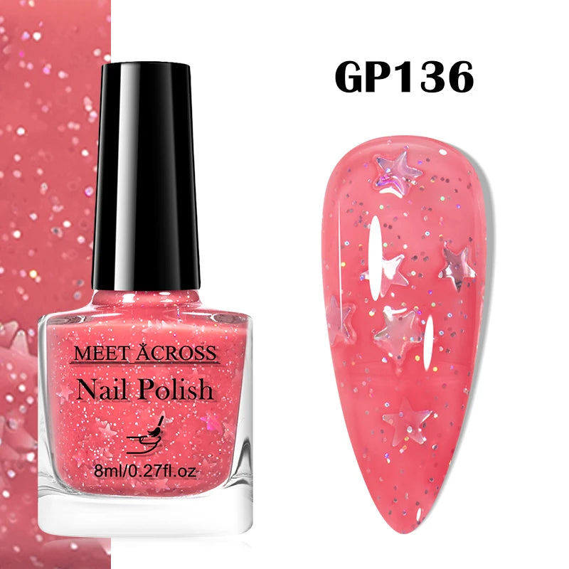 MEET ACROSS 8ml Pink White Nude Water-Based Peel Off Nail Polish Glass Bottle Nail Art Polish DIY Design No Need Lamp