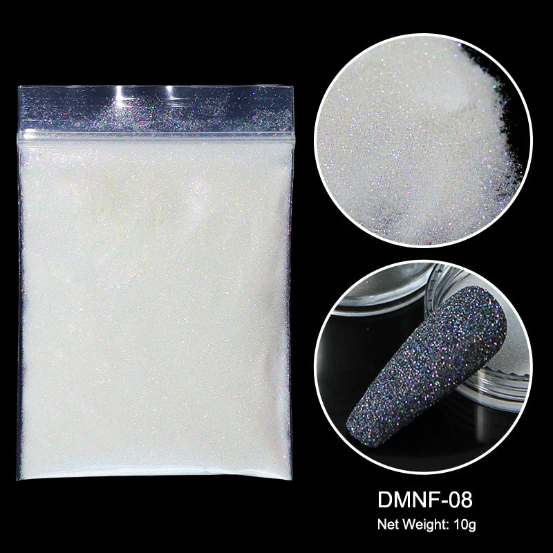 10g/bag Shining Sugar Nail Glitter Colorful Powder Candy Coat Effect White Black Pigment Dust Nails Art Decorations DIY Supplies