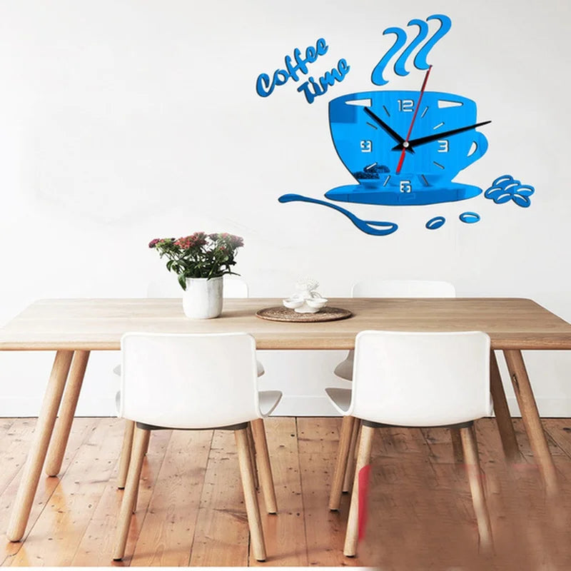 3D Creative Acrylic DIY Mirror Wall Clock Simple Home Digital Wall Sticker Decoration Mute Coffee Cup Wall Sticker Quartz Clock