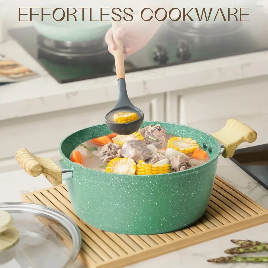 Innerwell Kitchen Cookware Set 8/11 Inch Frying Pan Soup Pot Milk Pots Nonstick Nontoxic Breakfast Cooking Gourmet Stir Fry Pan