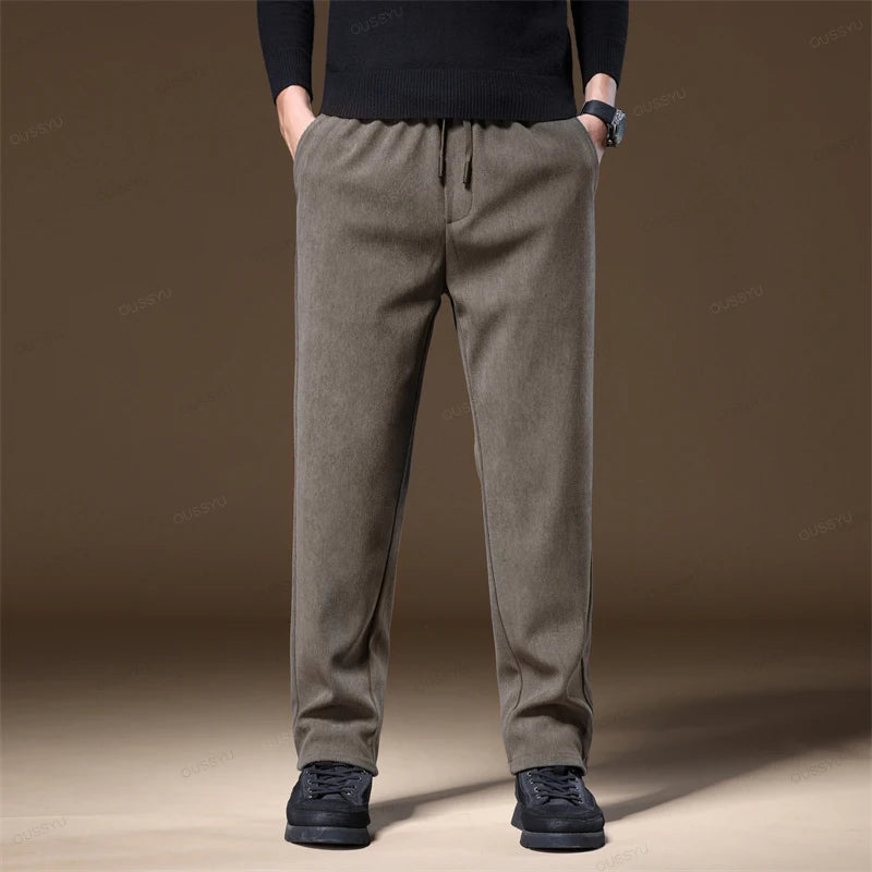 High Quality Autumn Winter Corduroy Pants Men Drawstring Elastic Waist Thick Outdoors Zipper Pocket Casual Trousers Male Gift