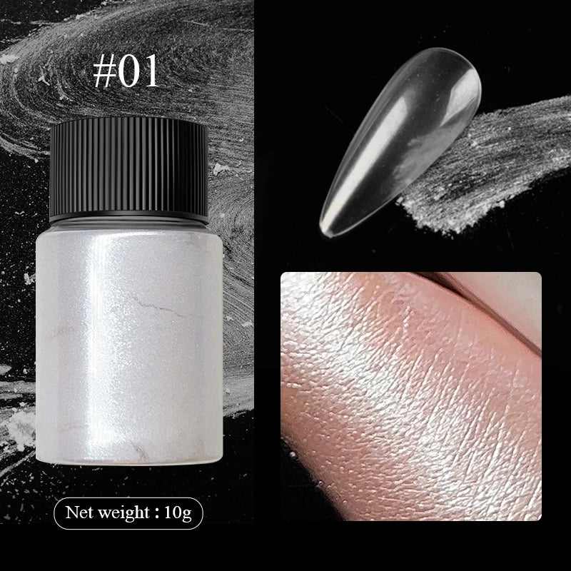 Aurora Pearl Nude Pink White Nails Glitter Dust Chrome Moonlight White Rubbing on Powder Shell Mirror Pigment Nail Art Supplies