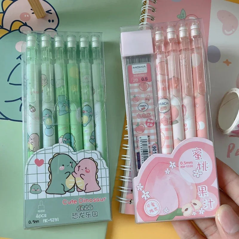 Cute Pink Mechanical Pencil Set Girl Cartoon Automatic Pencils 0.5MM with Eraser School Supplies for Kids Stationery Supplies