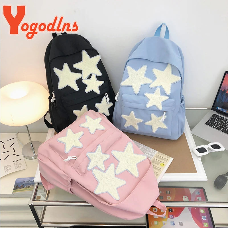 Women's Casual School Backpack Cute Five-Pointed Star School Bags For Teenagers Girls Students Korean Style Laptop Bag