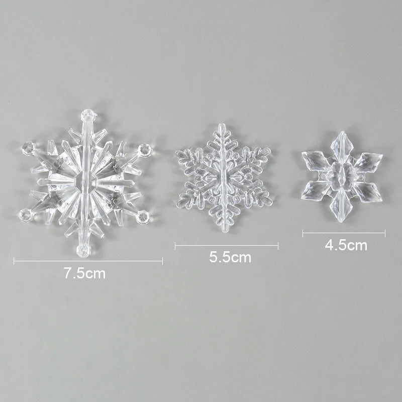 10pcs Crystal Snowflake Christmas Ornament Acrylic Transparent Snowflake Pendant New Year Party DIY Xmas Tree Hanging Decoration