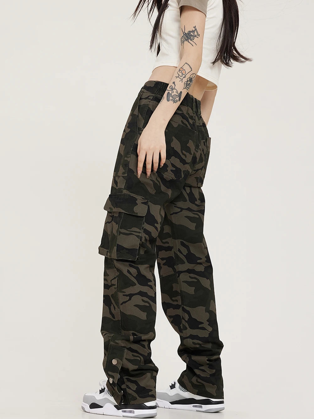 Women's Camouflage Pants Vintage Cargo Casual Fashion Y2k Style Baggy Jogger Sweatpants Loose Streetwear Stacked Wide Trousers