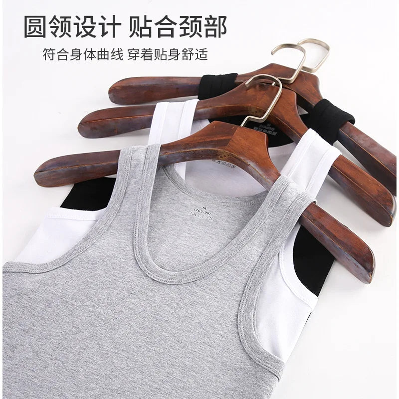 Hot Sale 100% Cotton Mens Sleeveless Tank Top Solid Muscle Vest Undershirts O-neck Gymclothing Tees Whorl Tops