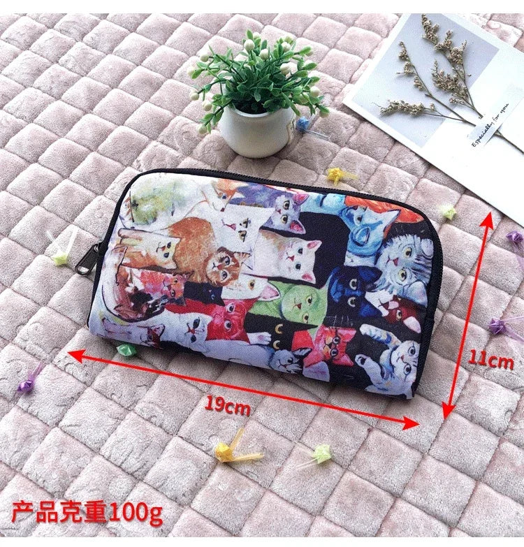 Kawaii Kitten Print Wallet Women Felinae Scottish British Cat Purses ID Credit Card Holder Cute Money Bag Long Clutch Bags Gift