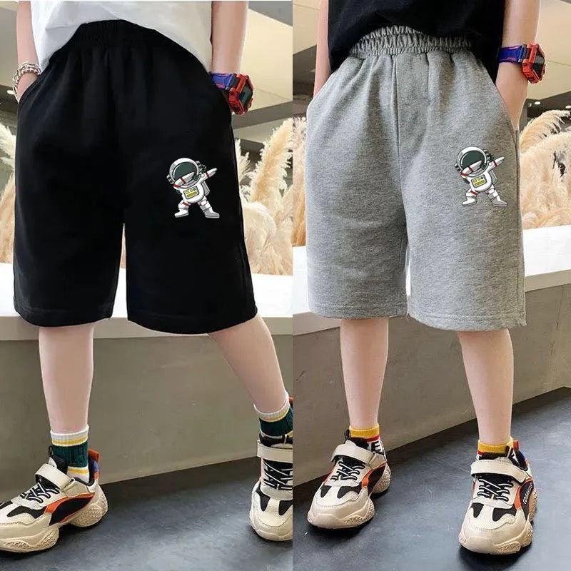 Kids Boys Astronaut Print Shorts 2023 Summer Pocket Design Children Casual Sport Short Pants For Teen Boy 3-14 Years Clothes