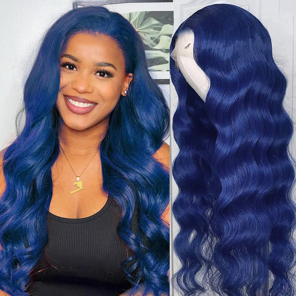 Transparent Lace Front Human Hair Wigs Blue Colored Body Wave Wigs 13x4 Lace Front Wig Brazilian 100% Human Hair Wigs For Women