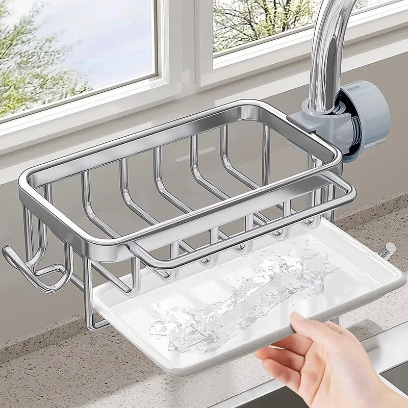 Kitchen Faucet Rack Perforation-Free Sink Rag Soap Storage Rack Main Material Space Aluminum