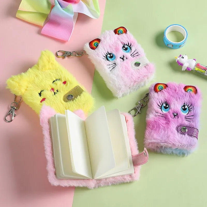 Cute Cat Plush Notebook For Girls Pendant Furry Cats Notebook Daily Planner Journal Book Note Pad Stationery 80 Sheets Per Book