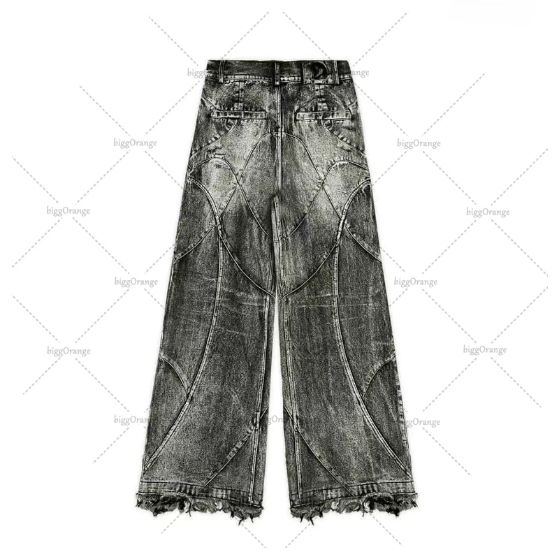 Y2k Streetwear Punk Hip Hop Jeans West Coast Workwear Ripped Rap Style Loose Wash Plus Size Clothing Men Mopping Pants