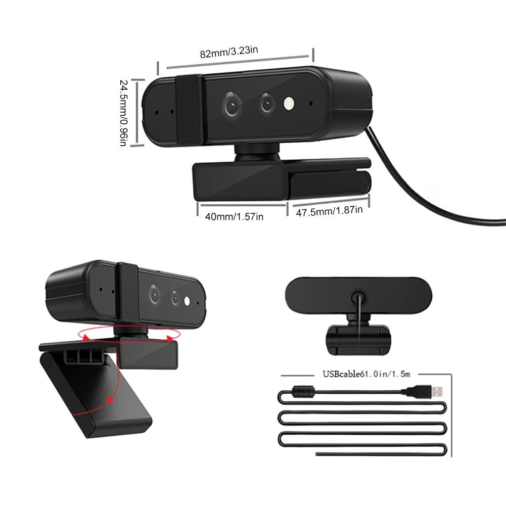 HD 1080P 30FPS Desktop Cam with Dual Microphones USB Computer Web Camera for Windows Hello for Gaming Live Streaming Conferences