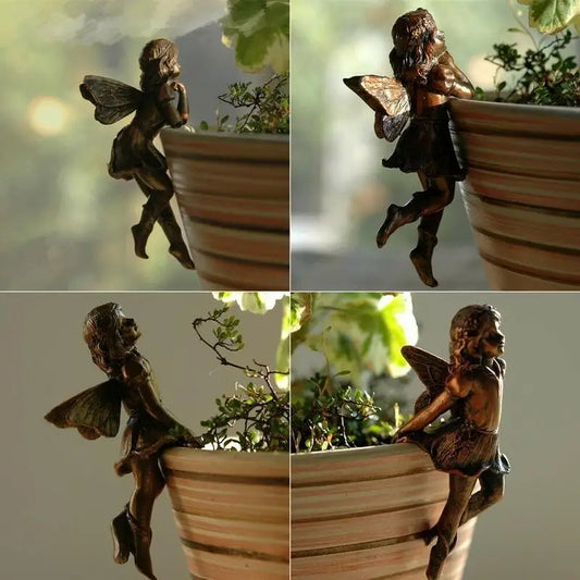 Miniature Fairies Pot Huggers Fairy Garden Planter Pot Hanger Flower Pot Vase Huggers Resin Angel Statue Figurines Desk Ornament