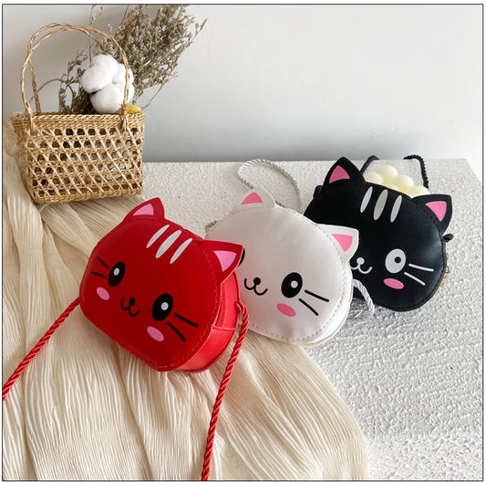 New Children's Mini Handbags Baby Girls PU Leather Small Shoulder Crossbody Bags Cute Cat Kids Coin Purse Wallet Money Bag