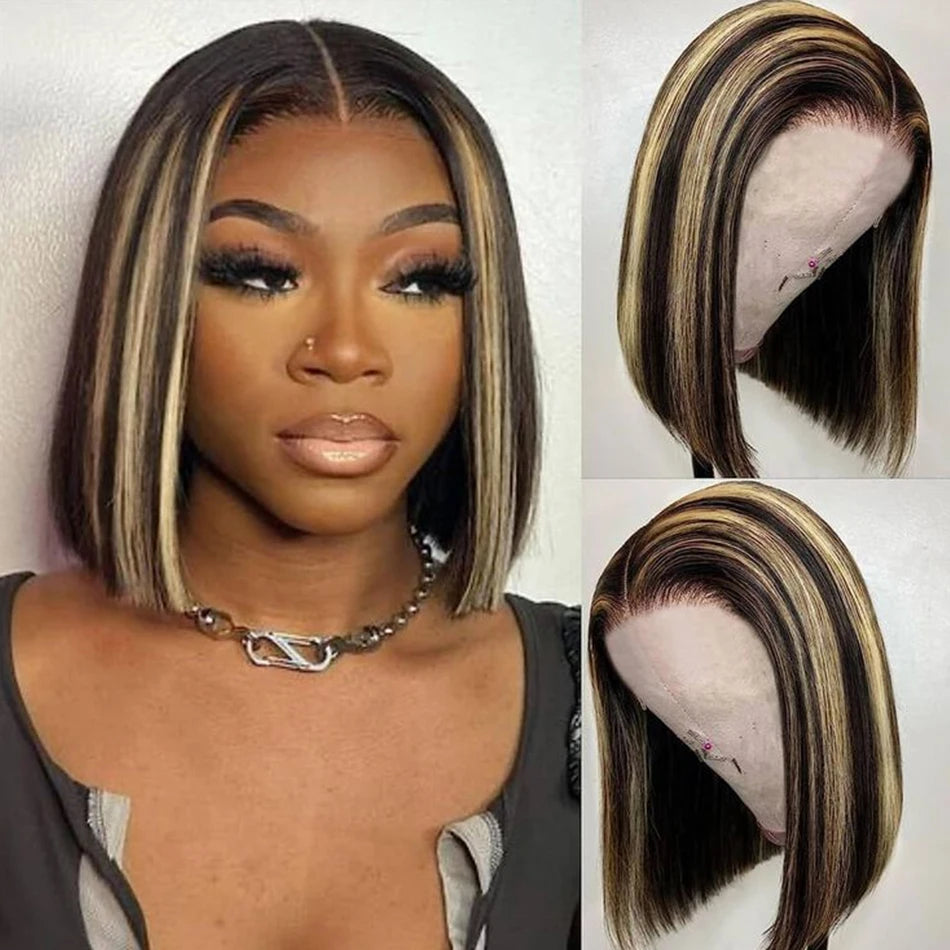 1B/27 Highlight Wig Human Hair Bob Wig Short Bone Straight Bob Wig Lace Front Human Hair Wigs Piano Cheap Wig On Clearance Seal