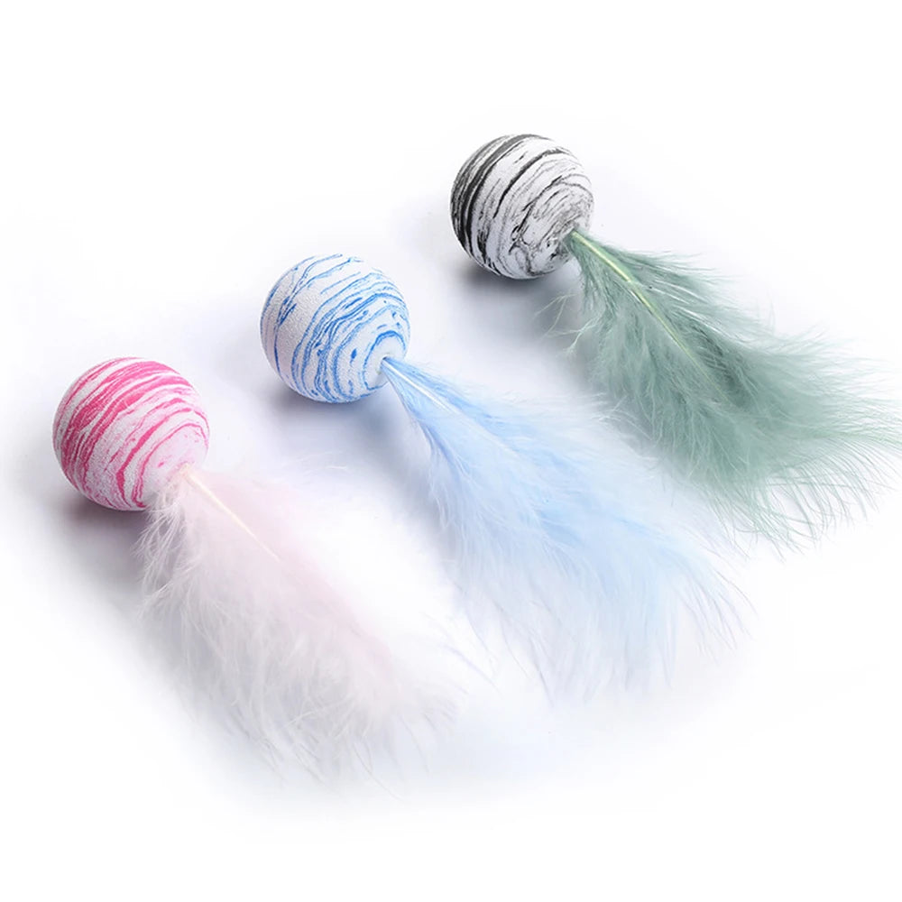 Cat Toy Star Ball Plus Feather EVA Material Light Foam Ball Throwing Funny Toy Star Texture Ball Feather Toy for Dog Cat Supplie