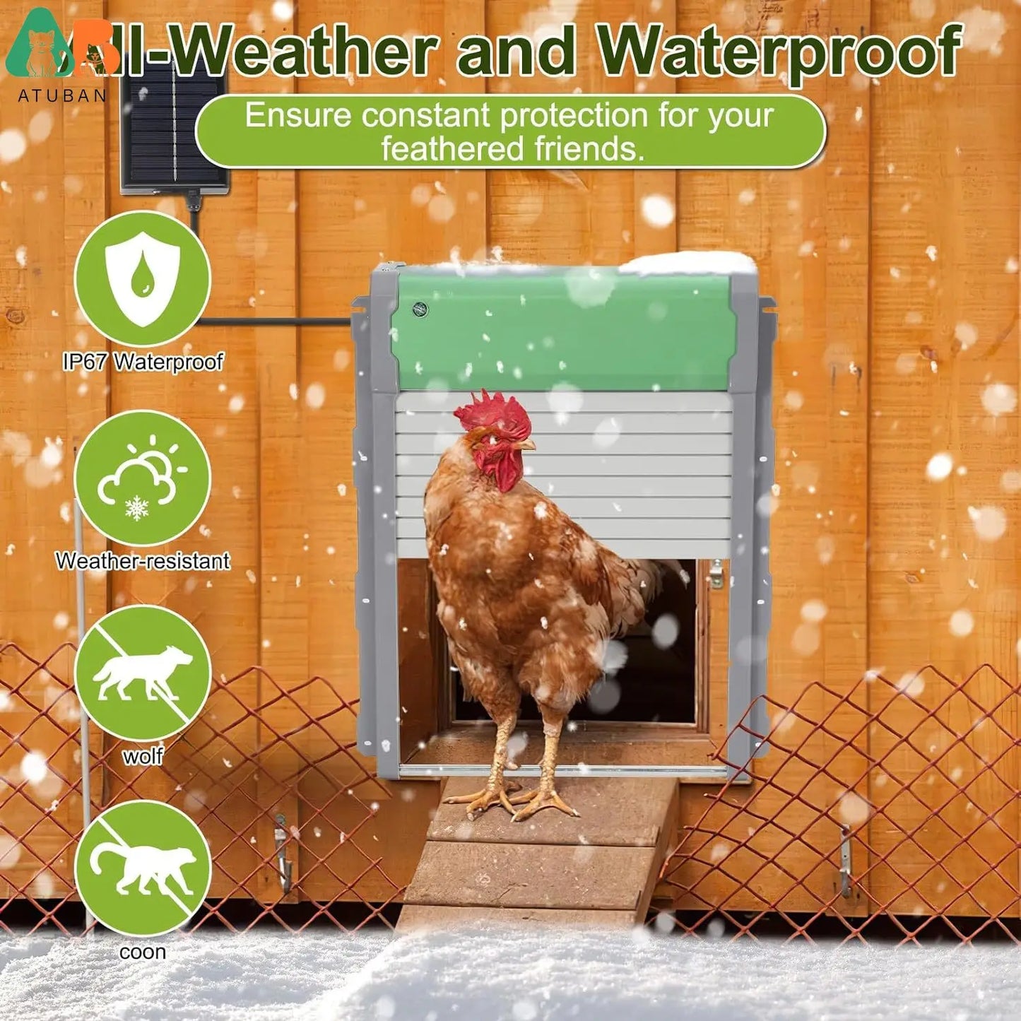 Automatic Chicken Coop Door Solar Power, Aluminum Chicken Coop Door,Auto Chicken Door with Timer,Light Sensor and Remote Control