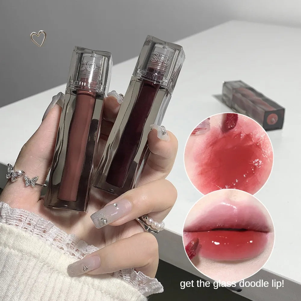 Black Tea Brown Lip Gloss Mirror Transparent Glass Lip Glaze Lava Chocolate Liquid Lipstick Non-stick Makeup Lip Tint Cosmetic