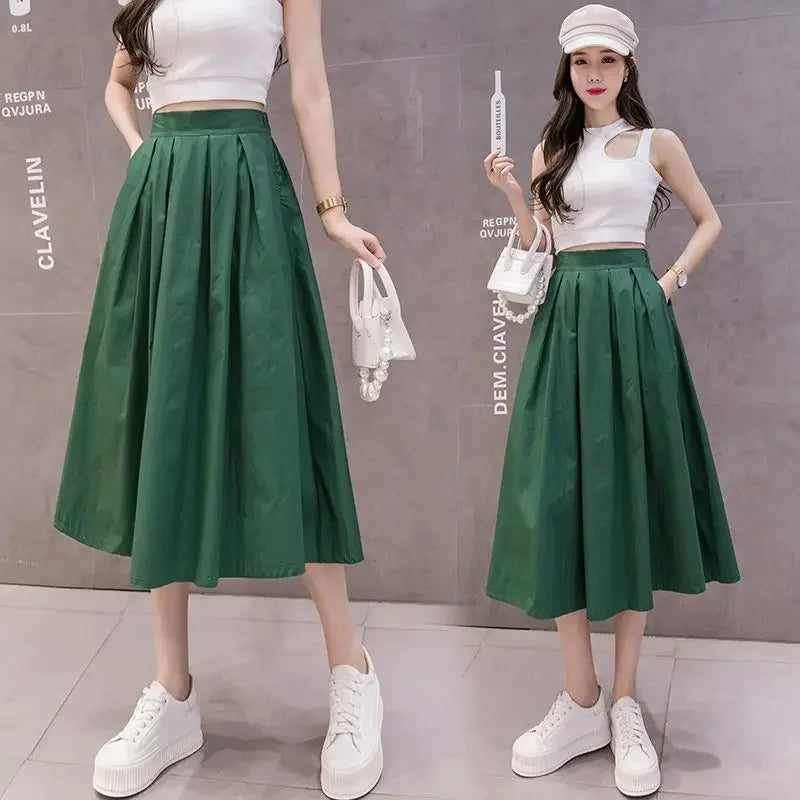 Womens Skirt A Line Casual Cheap Skirts for Women Midi Green Clothing with Pocket Summer 2024 Fashion Harajuku New in Y2k Trend