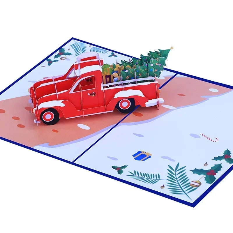 1 pcs Creative Color Printing Christmas Day 3D Card Christmas Car 3D Card Holiday Blessing Pop up Card