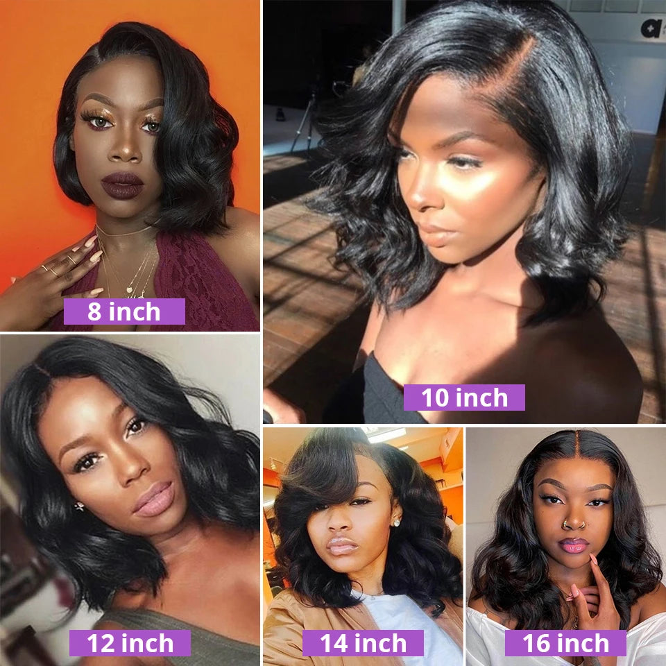 180 Density Body Wave Transparent Short Bob 13x4 Lace Front Human Hair Wigs 4x4 Pre Plucked Remy Lace Frontal Wig For Women