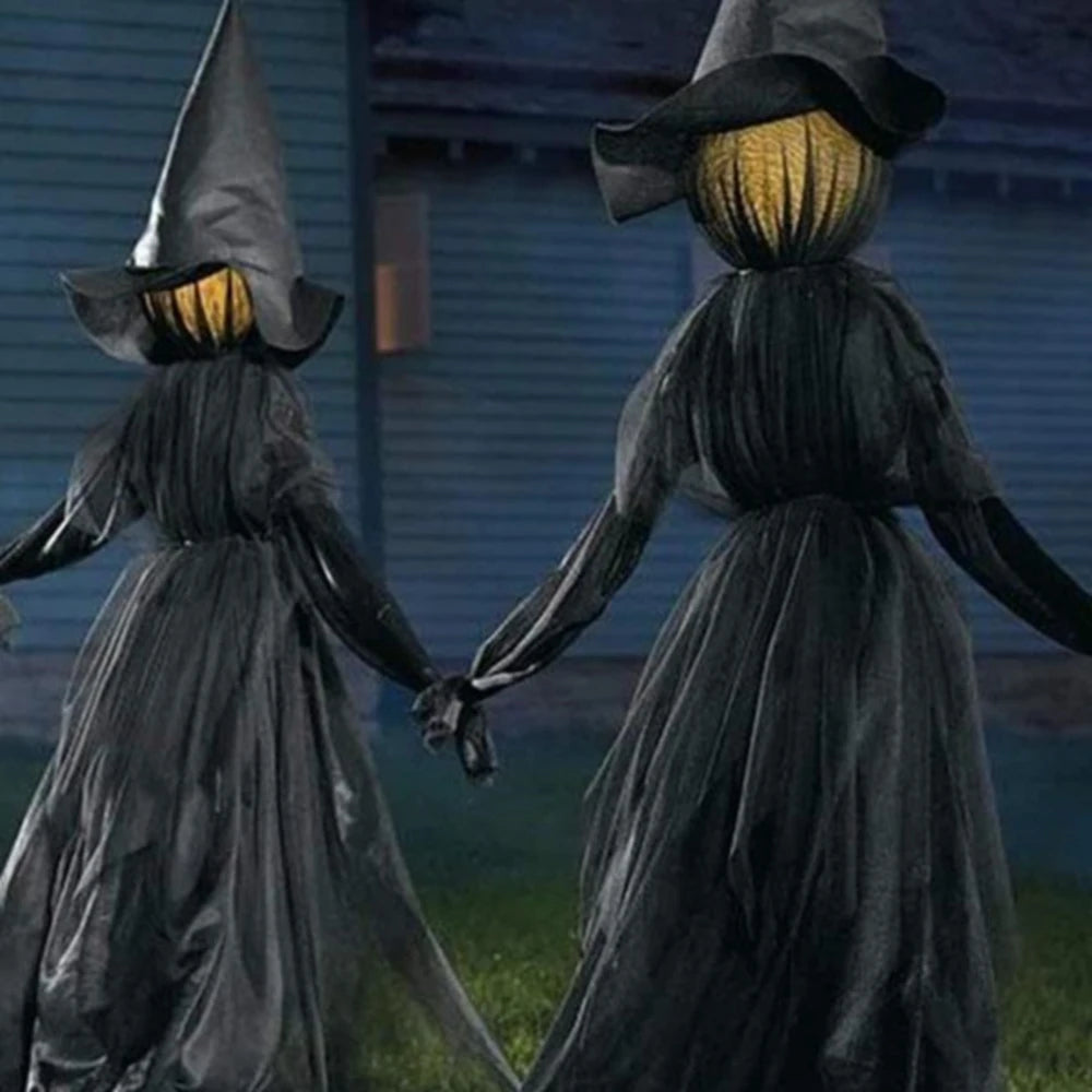 Light-Up Witches with Stakes Halloween Decorations Outdoor Holding Hands Screaming Witches Sound Activated Sensor Decor Dropship