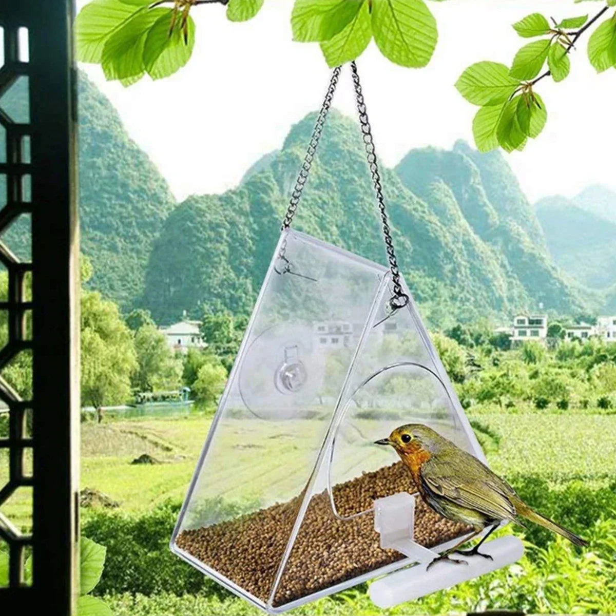 Acrylic Bird Feeder Hanging Seed Feeder Clear Wild Bird Seed Feeder Durable Window View Garden Outdoor Bird Feeding Supplies