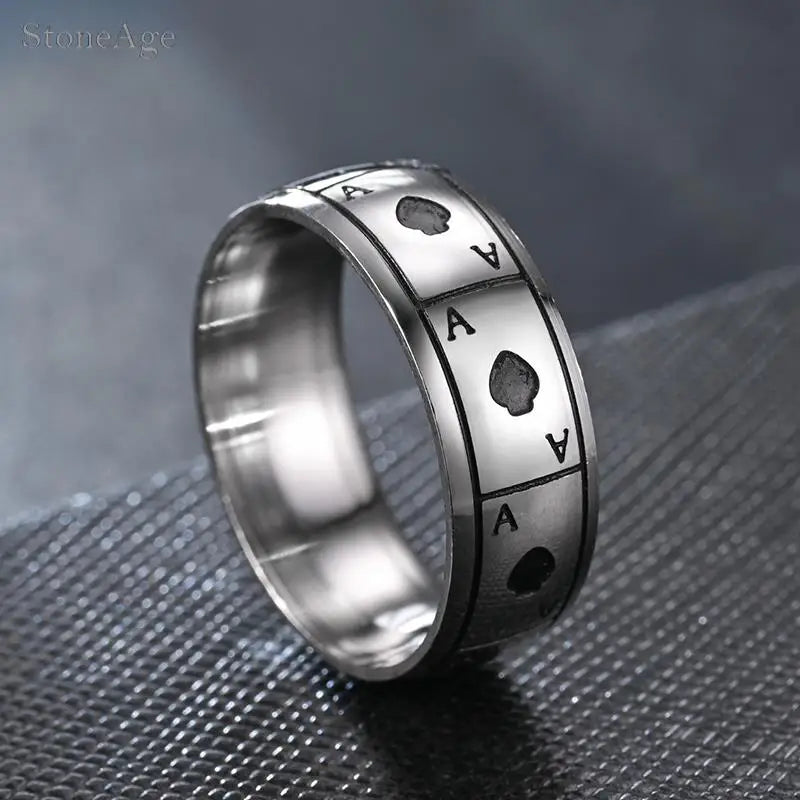 Punk Titanium Steel Couple Rings For Men Women Poker Ace Of Spades Oil Drop Rock Hiphop Fashion Jewelry Wholesale Dropshipping