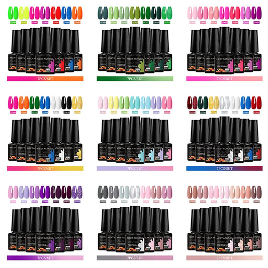 7pcs Gel Nail Polish Set For All Season 7.3ml Semi Permanent UV Gel Varnish Long Lasting Manicure Kit Soak Off Nail Supplies DIY