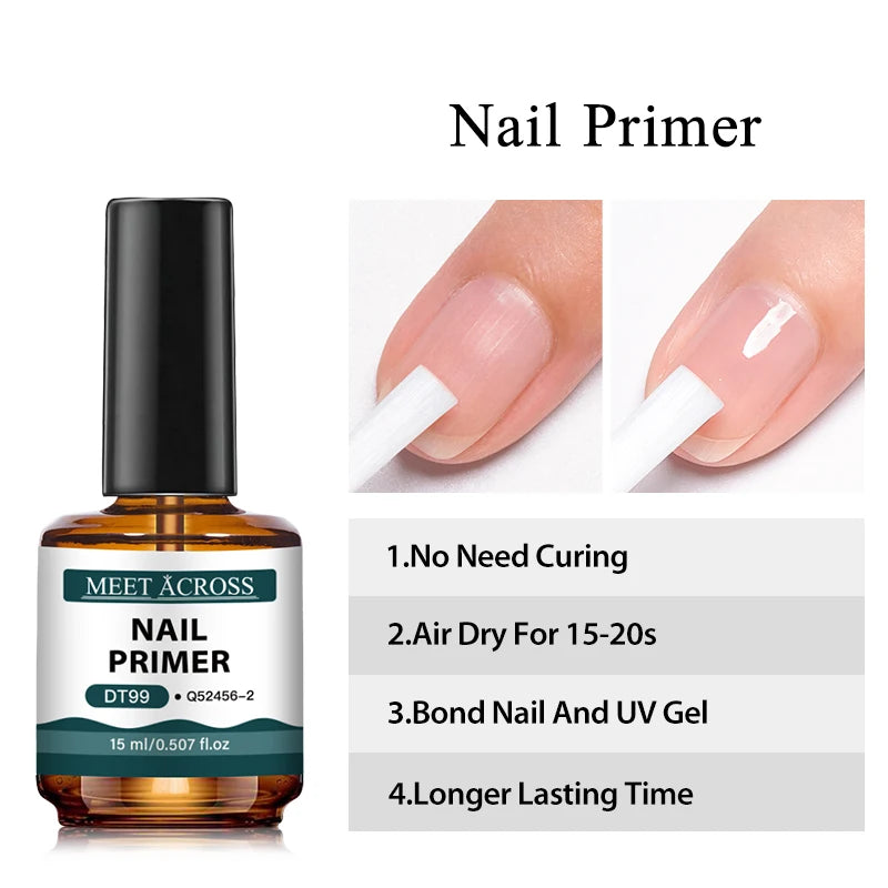 MEET ACROSS 15ml Nail Primer and Nail Prep Dehydrate Gel Polish No Need UV LED Lamp Long Lasting Nail Art Varnish For Manicure