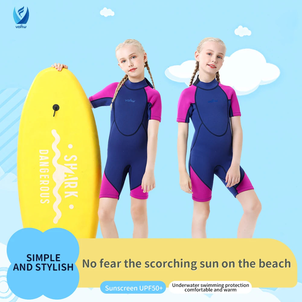 Children's 3mm Neoprene Wetsuit Warm One-piece Long Sleeve Diving Suit Cold Proof Sunscreen Surfing Swimming Snorkeling Swimsuit