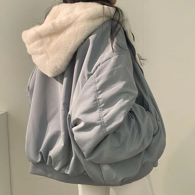 2023 Autumn Thicken Parkas Women Casual Hooded Jacket Winter Comfortable Double-Layer Korean Style Simple Solid Warm Cute Coats