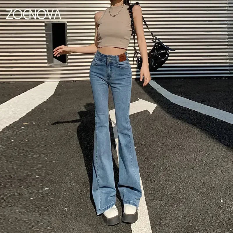 ZOENOVA Y2K 2023 Beautiful Bell Bottoms Xshape Women Full Length Jeans Wide Leg Pants Spring Vintage Style Flare Length Trousers