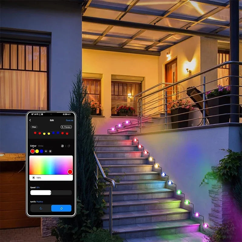 Permanent Outdoor Lights RGBIC Smart Eaves LED Light Bluetooth DIY Waterproof Music Sync Timer Strings for Party Holiday Decor