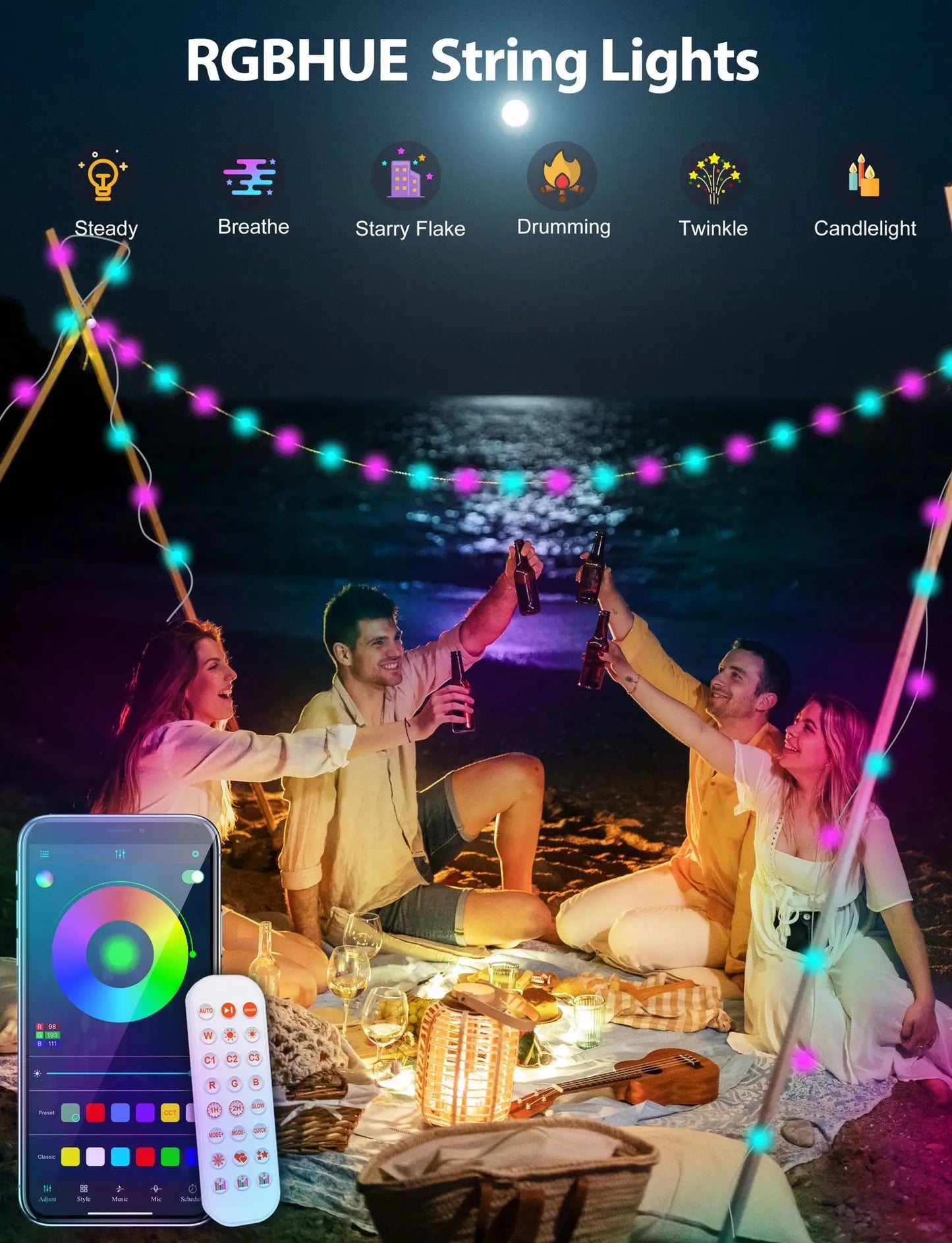5M/10M/15M/20M Tuya Wifi Bluetooth APP Smart LED Light String Fairy Lights For Garden Christmas Festival Decor Outdoor Indoor