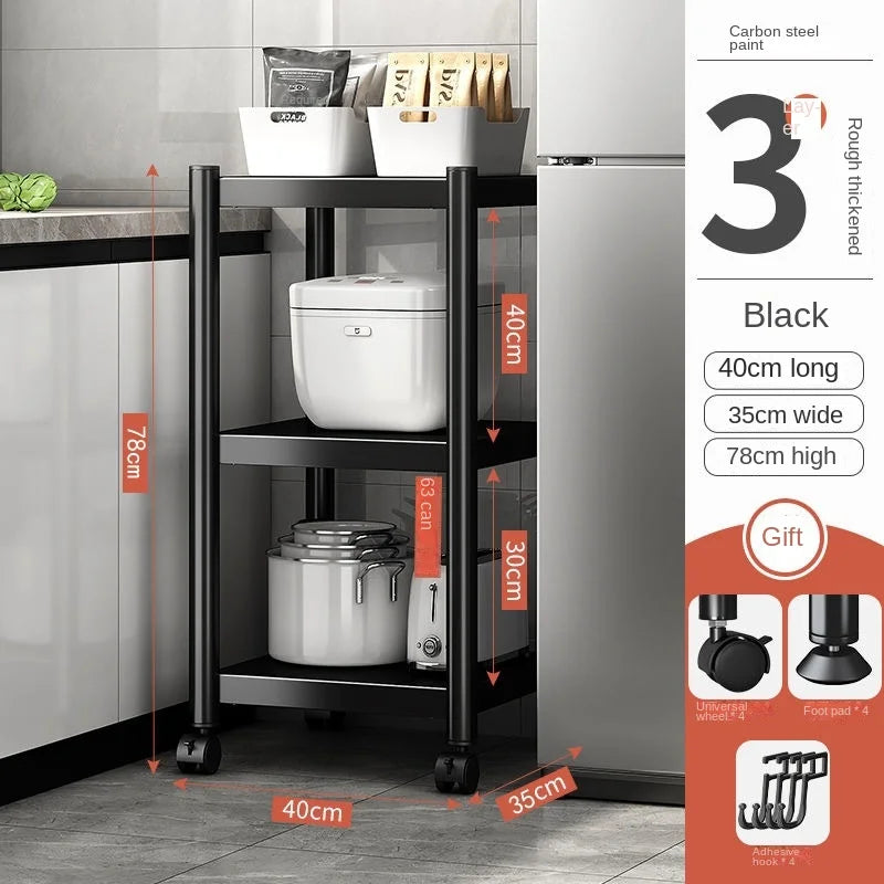 3/4/5 Tiers Trolley Rack Floor-to-ceiling Multi-layer Home Bedroom Mobile Kitchen Multi-functional Storage Storage Rack Pulley