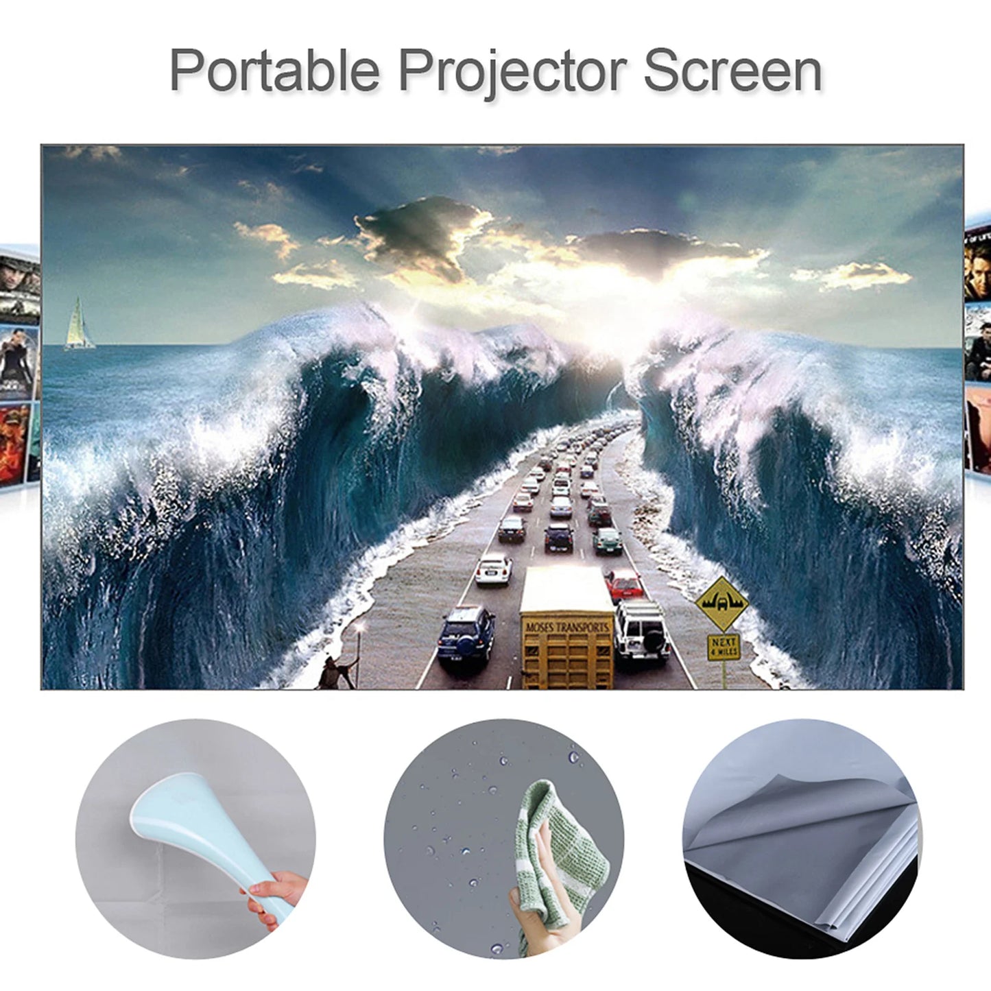 60 70 80 100 120in HD Projector Screen 16:9 Frameless Video Projection Screen Foldable Wall Mounted for Home Office Grey screen