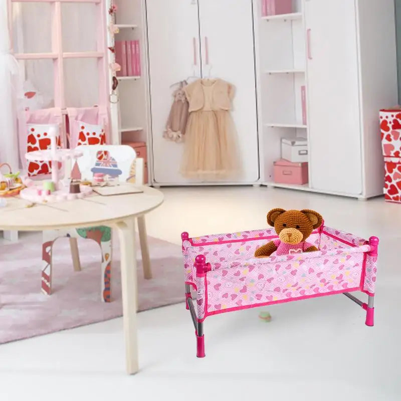 Simulation Doll Stroller Set Pink Baby Stroller Pretend Play Toys Nursery Role Play Doll House Furniture Set Doll Crib Swing Toy