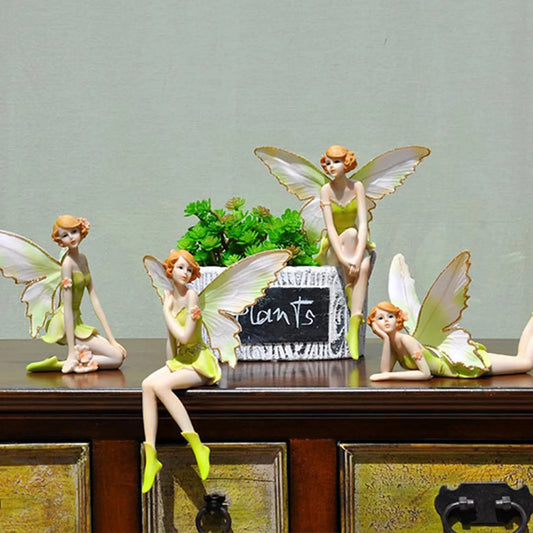 Lovely Fairies Elf Angels Decoration Resin Green Flower Fairy Statues Ornament DIY Figurines Souvenirs Garden Wedding Cake Decor