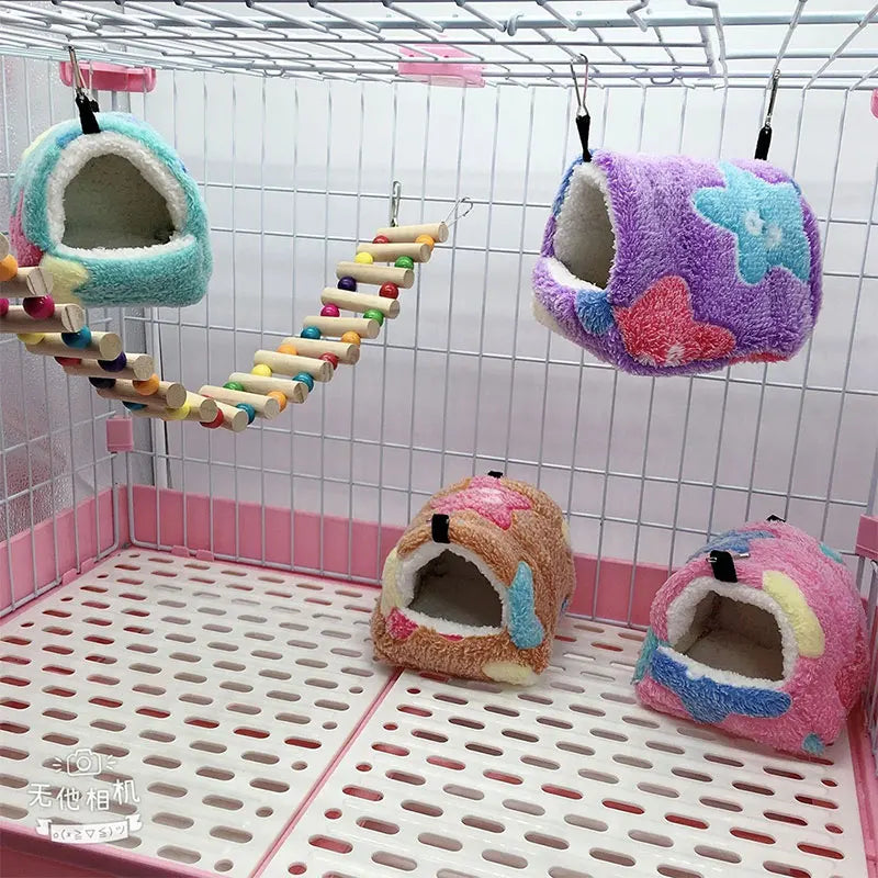 Cute Cartoon Winter Hamster House Soft Plush Warm Hammock For Rats Guinea Pig Small Animal Sleeping Bed Nest Cage Accessories