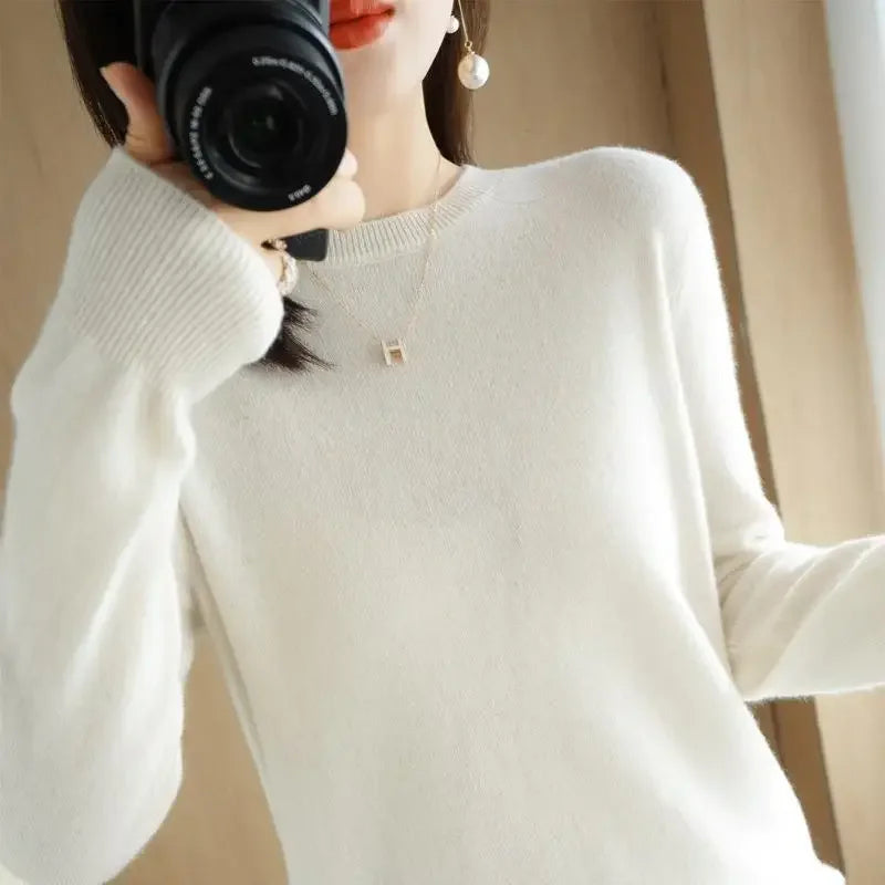 2024 Women Sweater Spring Autumn Long Sleeve O-neck Pullovers Warm Bottoming Shirts Korean Fashion Sweater Knitwear Soft Jumpers