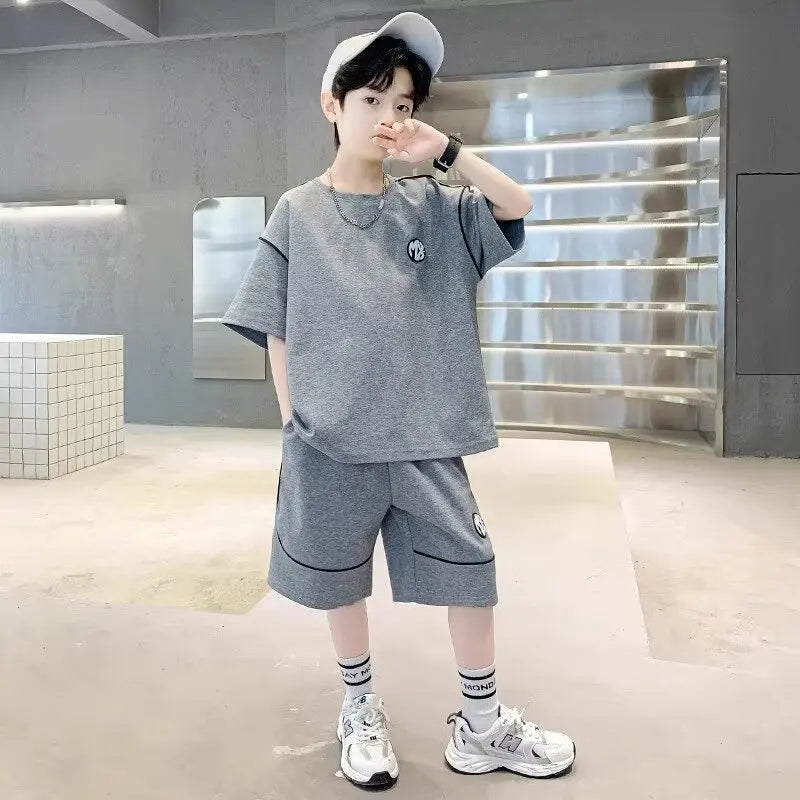 New Summer Boys Girls Sets Korean High Street Fashion Kids T-shirts Shorts 2 Piece Set High Quality Children's Sports Suits 2024